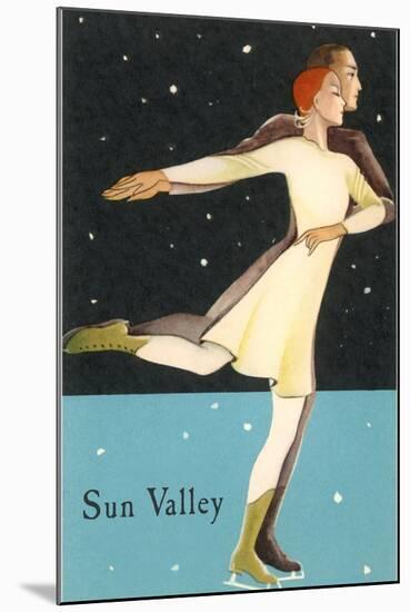 Sun Valley, Couple Skating-null-Mounted Art Print