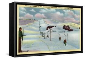 Sun Valley, ID - Sawtooth Mnts. Riding Ski Tramway up Dollar Mnt.-Lantern Press-Framed Stretched Canvas