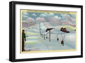 Sun Valley, ID - Sawtooth Mnts. Riding Ski Tramway up Dollar Mnt.-Lantern Press-Framed Art Print