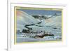 Sun Valley, ID - Winter Scene, Sun Valley Lodge & Challenger Inn-Lantern Press-Framed Premium Giclee Print