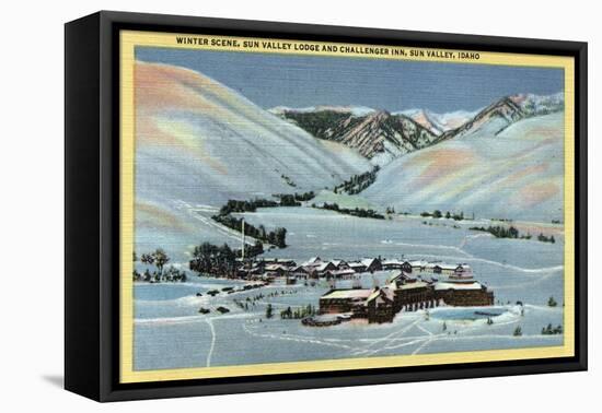 Sun Valley, ID - Winter Scene, Sun Valley Lodge & Challenger Inn-Lantern Press-Framed Stretched Canvas