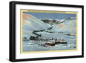 Sun Valley, ID - Winter Scene, Sun Valley Lodge & Challenger Inn-Lantern Press-Framed Art Print
