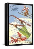 Sun Valley, Idaho, Cartoon Skiers-null-Framed Stretched Canvas