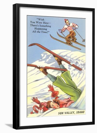 Sun Valley, Idaho, Cartoon Skiers-null-Framed Art Print