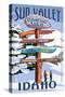 Sun Valley, Idaho - Destination Signpost (Winter)-Lantern Press-Stretched Canvas