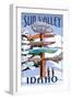 Sun Valley, Idaho - Destination Signpost (Winter)-Lantern Press-Framed Art Print