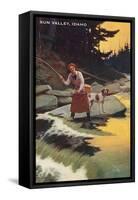 Sun Valley, Idaho, Fishing Woman with Pointer-null-Framed Stretched Canvas