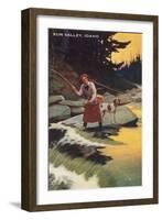 Sun Valley, Idaho, Fishing Woman with Pointer-null-Framed Art Print