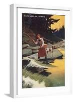 Sun Valley, Idaho, Fishing Woman with Pointer-null-Framed Art Print