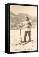 Sun Valley, Idaho, Girl Skiing with Cat-null-Framed Stretched Canvas