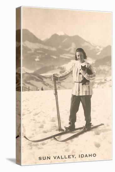 Sun Valley, Idaho, Girl Skiing with Cat-null-Stretched Canvas