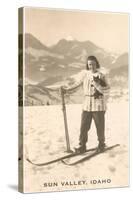 Sun Valley, Idaho, Girl Skiing with Cat-null-Stretched Canvas