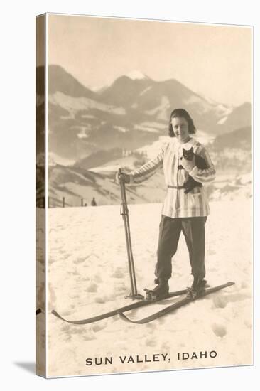 Sun Valley, Idaho, Girl Skiing with Cat-null-Stretched Canvas