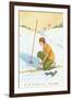 Sun Valley, Idaho, Lady Skier Fixing Bindings-null-Framed Art Print