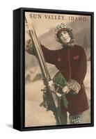 Sun Valley, Idaho, Lady Skier with Leopard Cuffs-null-Framed Stretched Canvas