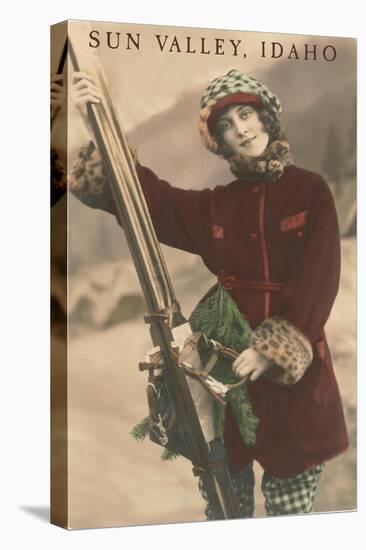 Sun Valley, Idaho, Lady Skier with Leopard Cuffs-null-Stretched Canvas