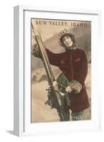 Sun Valley, Idaho, Lady Skier with Leopard Cuffs-null-Framed Art Print