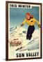 Sun Valley, Idaho - Red-headed Woman Smiling and Skiing Poster-Lantern Press-Framed Art Print