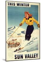 Sun Valley, Idaho - Red-headed Woman Smiling and Skiing Poster-Lantern Press-Mounted Art Print