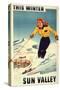 Sun Valley, Idaho - Red-headed Woman Smiling and Skiing Poster-Lantern Press-Stretched Canvas