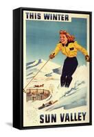 Sun Valley, Idaho - Red-headed Woman Smiling and Skiing Poster-Lantern Press-Framed Stretched Canvas