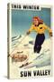 Sun Valley, Idaho - Red-headed Woman Smiling and Skiing Poster-Lantern Press-Stretched Canvas