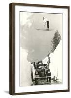 Sun Valley, Idaho, Ski Jumper Over Car-null-Framed Art Print