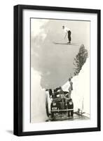 Sun Valley, Idaho, Ski Jumper Over Car-null-Framed Art Print