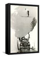 Sun Valley, Idaho, Ski Jumper Over Car-null-Framed Stretched Canvas