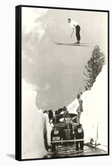 Sun Valley, Idaho, Ski Jumper Over Car-null-Framed Stretched Canvas