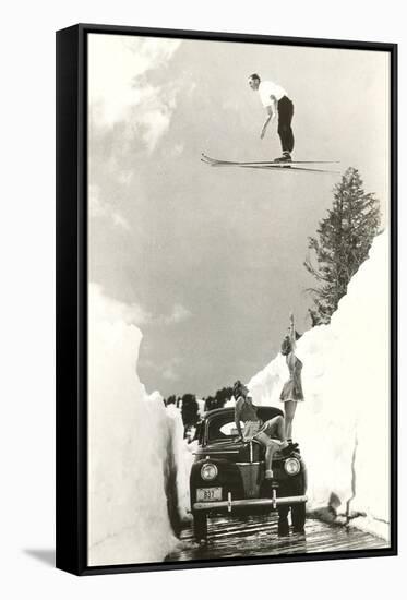 Sun Valley, Idaho, Ski Jumper Over Car-null-Framed Stretched Canvas