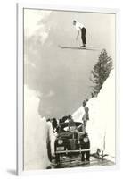 Sun Valley, Idaho, Ski Jumper Over Car-null-Framed Art Print