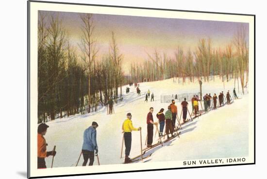 Sun Valley, Idaho, Skiers in Line-null-Mounted Art Print