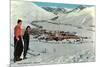 Sun Valley, Idaho, Skiers Looking Over Town-null-Mounted Art Print