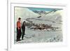 Sun Valley, Idaho, Skiers Looking Over Town-null-Framed Premium Giclee Print