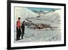 Sun Valley, Idaho, Skiers Looking Over Town-null-Framed Premium Giclee Print