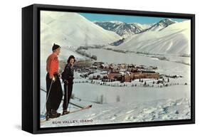 Sun Valley, Idaho, Skiers Looking Over Town-null-Framed Stretched Canvas