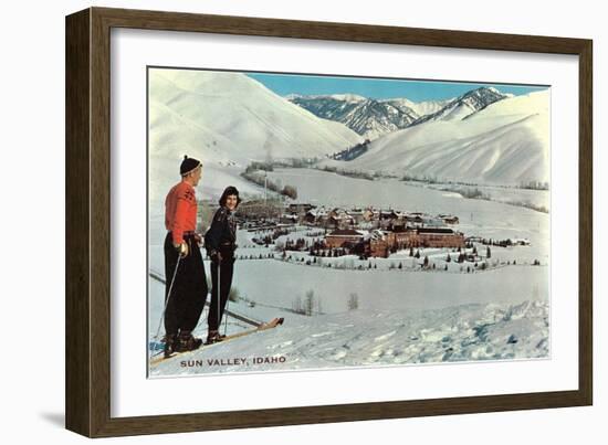 Sun Valley, Idaho, Skiers Looking Over Town-null-Framed Art Print