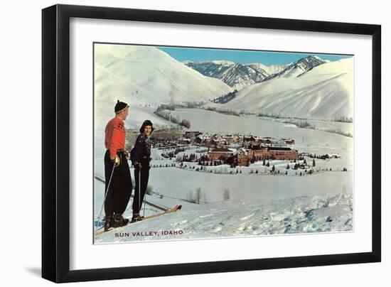 Sun Valley, Idaho, Skiers Looking Over Town-null-Framed Art Print