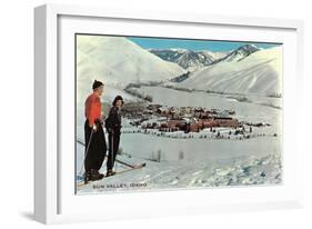 Sun Valley, Idaho, Skiers Looking Over Town-null-Framed Art Print