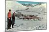 Sun Valley, Idaho, Skiers Looking Over Town-null-Mounted Art Print