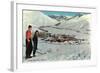 Sun Valley, Idaho, Skiers Looking Over Town-null-Framed Art Print