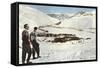 Sun Valley, Idaho, Skiers Looking over Town-null-Framed Stretched Canvas