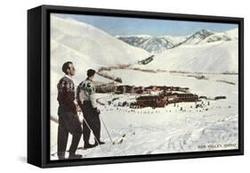 Sun Valley, Idaho, Skiers Looking over Town-null-Framed Stretched Canvas