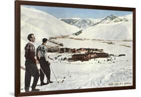 Sun Valley, Idaho, Skiers Looking over Town-null-Framed Art Print