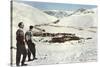 Sun Valley, Idaho, Skiers Looking over Town-null-Stretched Canvas