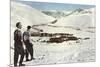 Sun Valley, Idaho, Skiers Looking over Town-null-Mounted Art Print