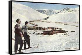 Sun Valley, Idaho, Skiers Looking over Town-null-Framed Stretched Canvas