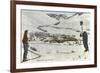 Sun Valley, Idaho, Skiers Looking Over Town-null-Framed Premium Giclee Print