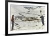 Sun Valley, Idaho, Skiers Looking Over Town-null-Framed Premium Giclee Print